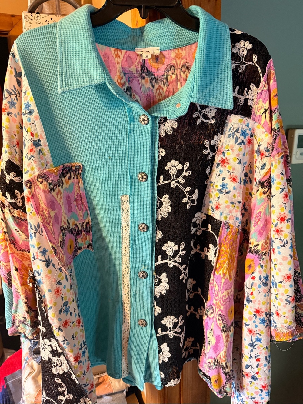 POL Mixed Fabric Top NWOT